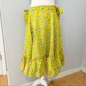 Boho Yellow Floral Midi Length Circle Skirt Sz Lg
